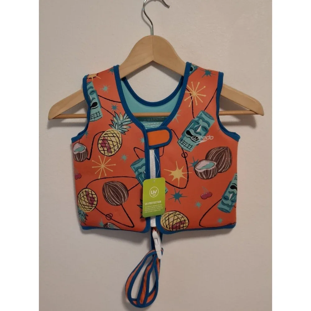 Speedo Kids Swim Vest Life Jacket Tiki Pineapple UV 50+Age 4-6 Yrs 45-60 lbs NWT